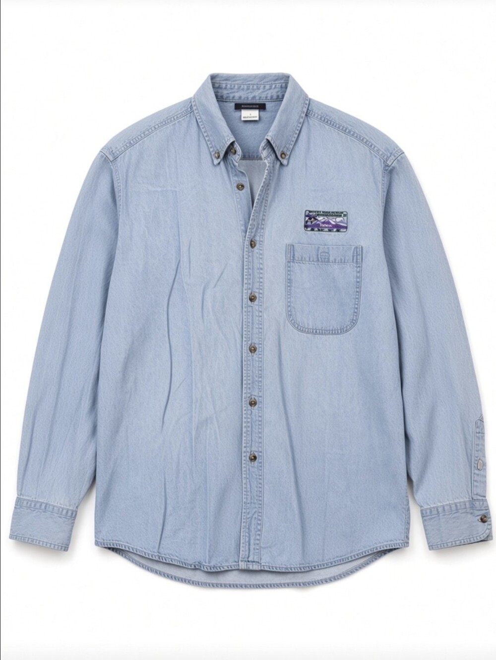 Vintage Rivers End Mens Large Denim Shirt Rocky Mountain Rendezvous II 2006 SWCS